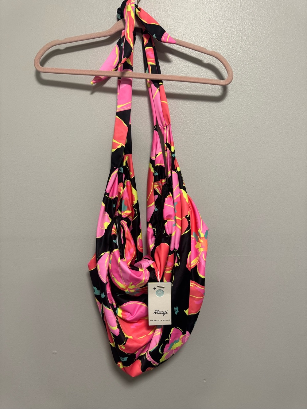 Maaji Floral Tropical Print Black and Pink Tote Bag NWT